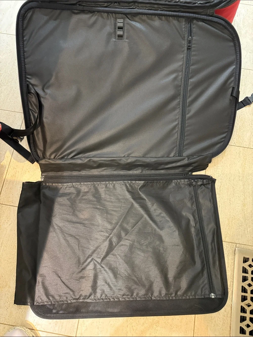 Tumi Tech Red Medium Expandable Checked Spinner Suitcase